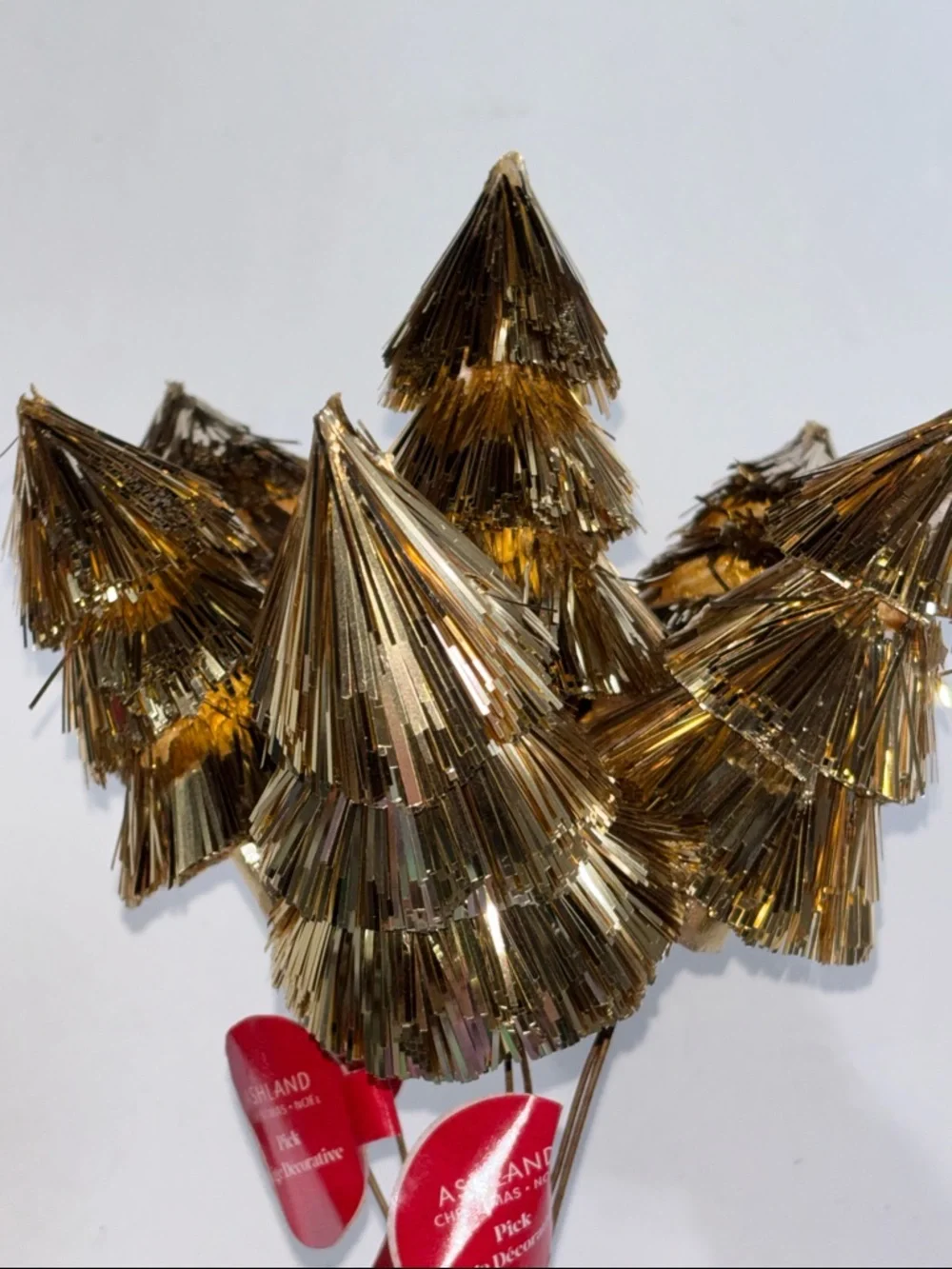 Gold Tinsel Tree Picks in Metallic Gold tree pics NEW SET OF 6 Gold Tinsel pics